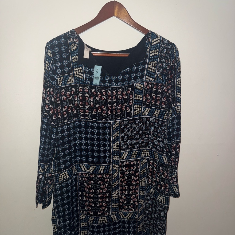Patterned Black and Blue Women's Dress (Never Worn) with Tag 🏷️